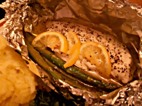 Chicken asparagus and lemon in foil